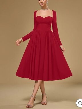 NWOT Parthea Long Sleeve Tie Back A-Line Dress - Red